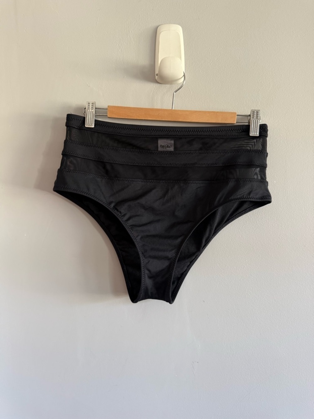 Mossimo Black Bikini Bottom XL High Waisted Mesh Panel Swim Bottoms